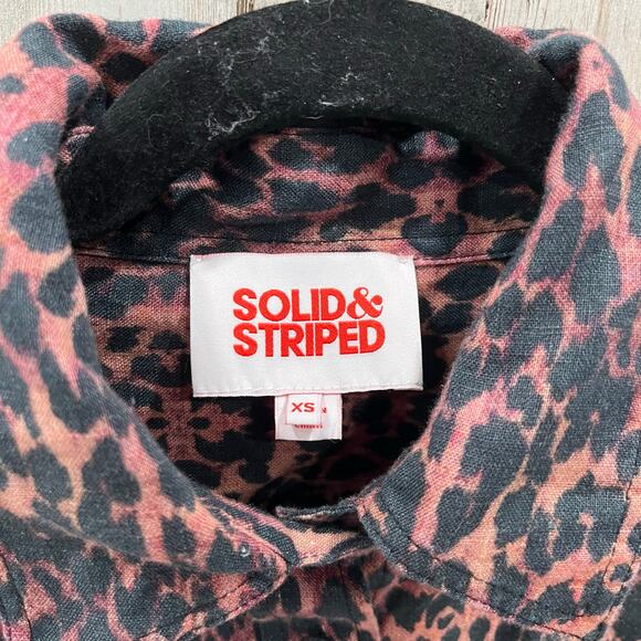 Solid & Striped Oxford Leopard Print 100% Linen Button Front Tunic Shirt XS - Picture 2 of 6